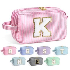 YOOLIFE Gifts for Women Teen Girls Kids – Initial Makeup Bag Cosmetic Pink