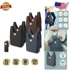 Luxury Reusable Shopping Bags 6-Pack, Holds 50lbs, Machine Washable, Cupholde…