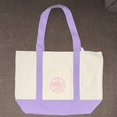 Trader Joe’s Large Canvas Reusable Shopping Bag Tote, Beige Purple, Foldable