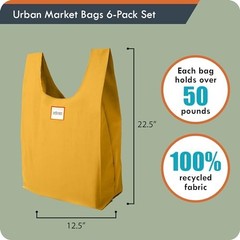 6 Foldable Reusable Shopping Bags in Compact Pouch, Eco-Friendly, Holds 50+ lbs,