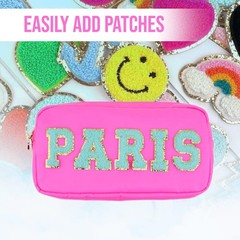 DANCOUR Small Makeup Bag – Cute Preppy Nylon Pouch, Small, Hot Pink