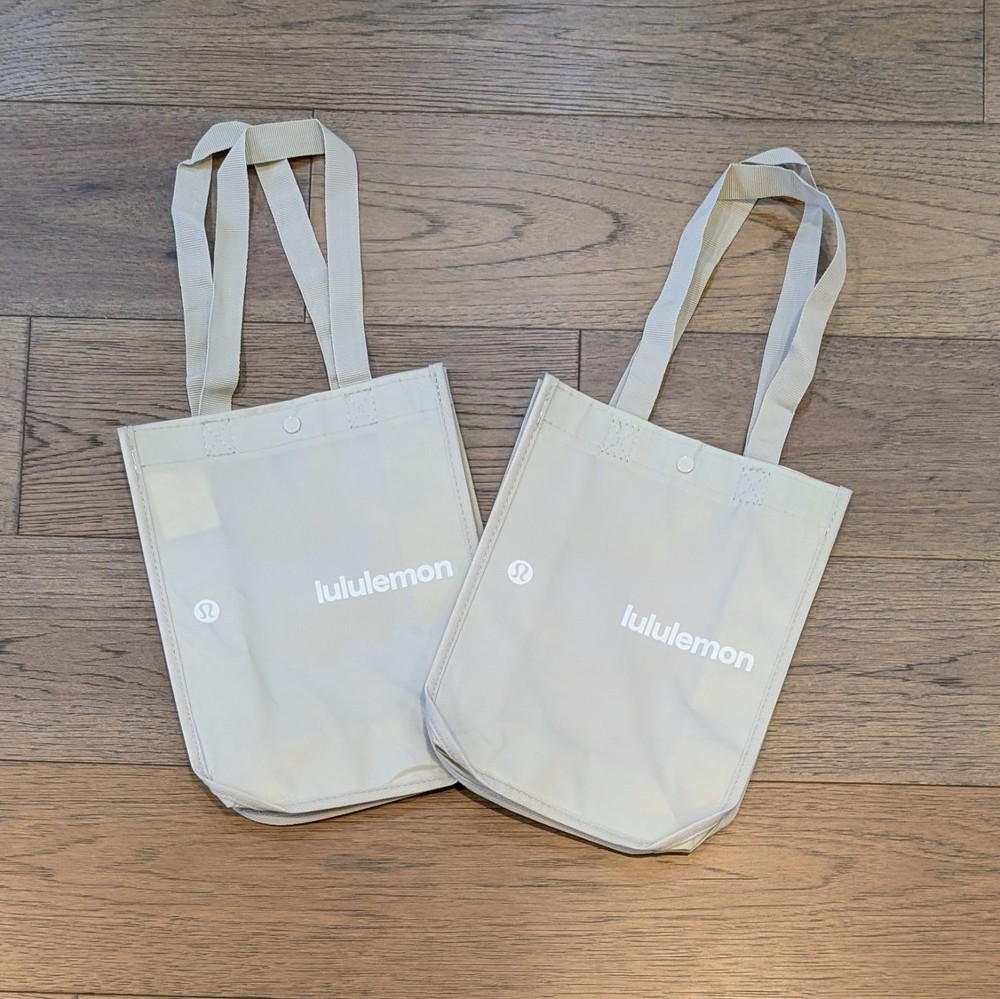 Lululemon Small Lot of 2 Reusable Shopping Tote Bag 💗 Tan Beige Taupe White NEW