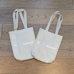Lululemon Small Lot of 2 Reusable Shopping Tote Bag 💗 Tan Beige Taupe White NEW