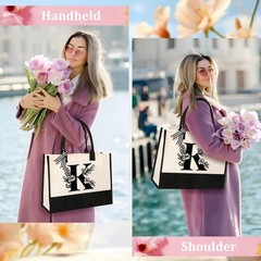 Initial Canvas Tote Bag Monogrammed Gift for Birthday Bridal Shower Wedding