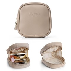 VLANDO Mini Makeup Bag, Small Bag for Purse with Slip-in Toffee