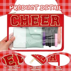 Abbylike 4 Pcs Makeup Bag Clear Letter Chenille Patch Red