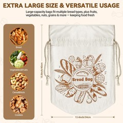 Large Cotton Beeswax Bread Bags, 13.4″ x 17″, Rustic Artisan Sketch