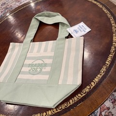 Trader Joe’s Limited Mini Canvas Pastel Striped Tote Bag 2026 Mint Green