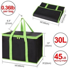 X-Large Insulated Grocery Bag – Stylish Black & Green with 30L Capacity