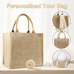 5 Pack Burlap Tote Bags Bulk Reusable Jute Tote Bag with 7Yd Ribbon Blank Bur…