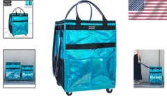 Portable Rolling Tote Bag with 4 Wheels – Medium Glitter Blue, 46 LBS Capacity