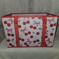 Collapsible Box Tote Cherry Gingham Bows Reusable Folds Flat Heavy Duty NEW