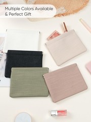 Ksriylm Woven Texture PU Leather Makeup Pouch for Women 5.5x7in, Brown