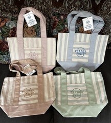 NWT Trader Joe’s Mini Striped Pastel Tote Bags Lot Of 4 Pink Beige Blue Green