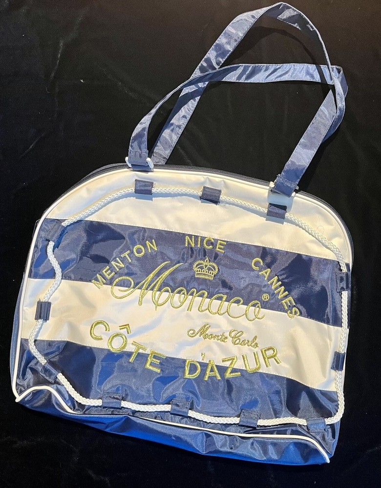 Cannes French Riviera Tote Beach Bag Large Blue & White Waterproof w/ Zippers