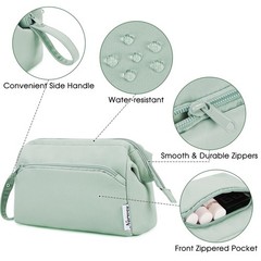 Narwey Wide-open Makeup Bag Women Girls, Travel Toiletry for Mint Green