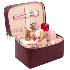 Makeup Vanity Bag for Women – Large Capacity Cosmetic StyleC, Burgundy