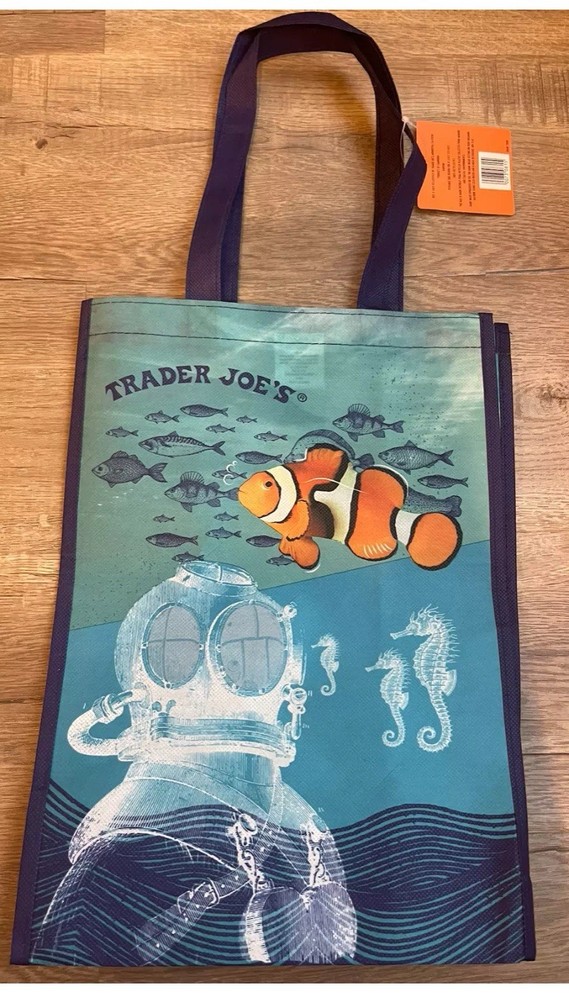 2 NEW Trader Joe’s Market Reusable Bag Ocean Clown Fish Tote Grocery Shopper