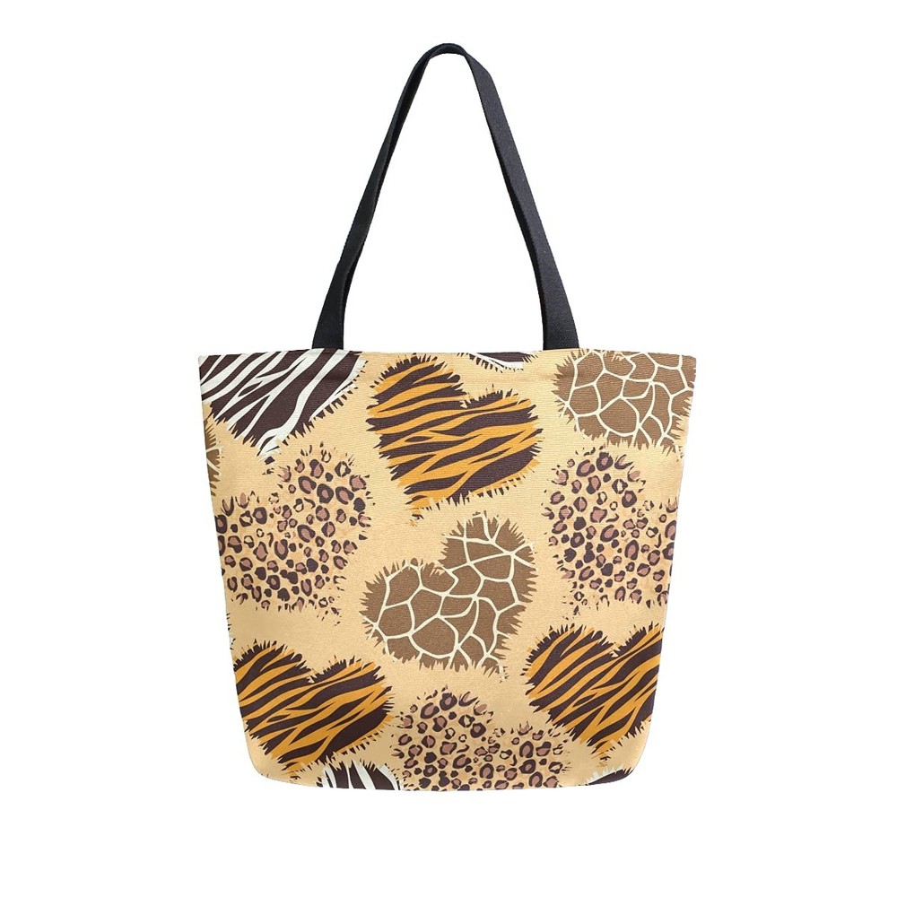 Leopard Giraffe Zebra Print Canvas Tote Bag Large Women Casual Shoulder Bag H…