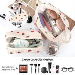 EIMMBD Makeup Bag 3 Pieces Large Capacity Cosmetic Bags Beige Strawberry