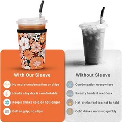 Eco-Friendly Iced Coffee Sleeve – Medium 22-28oz Neoprene Cup Holder, Bohe Daisy