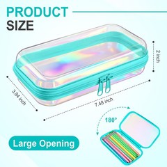 Hoolerry 4 Pcs Hard Clear Zipper Case Makeup 7.5 x 3.9 x 2 in, Blue Laser