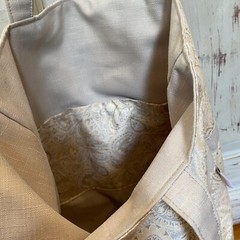 Tote Bag Fully Reversible, Shopping/Beach Bag, Paisley Beige & Cream, 40x38cm
