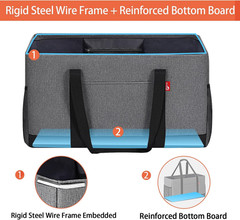 Extra Large Utility Tote Bag, Foldable Reusable Grocery Bags with Metal Wire Fra
