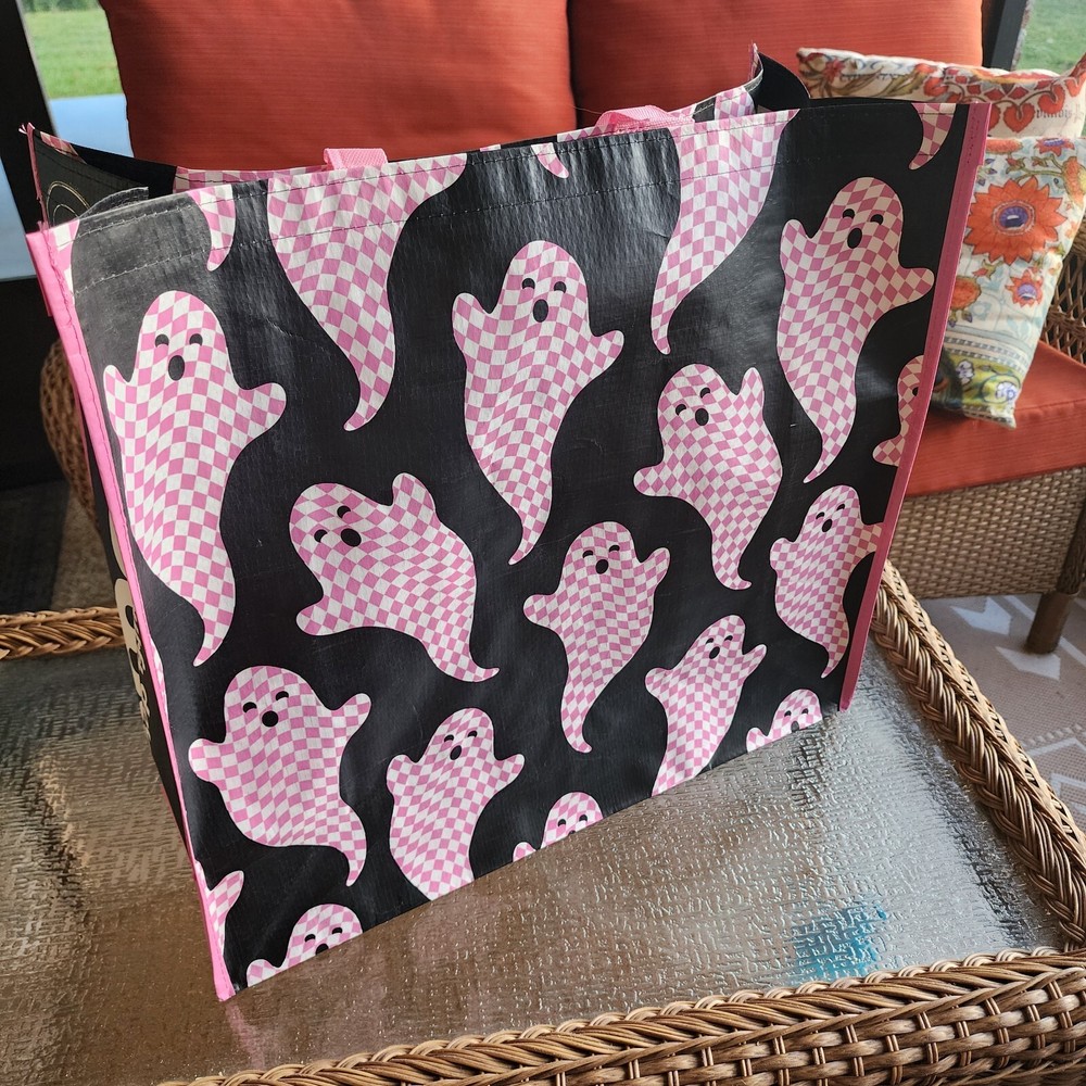 Halloween Ghosts Black White Pink Checkered T.J. TJ Maxx Shopping Gift Bag New!