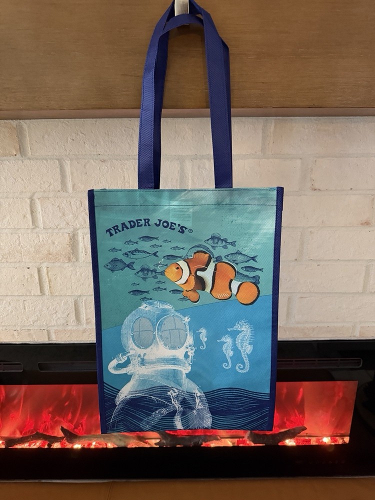Trader Joe’s Reusable Tote Recycled Ocean Gift Tote Bag Fearless Flyer Fish