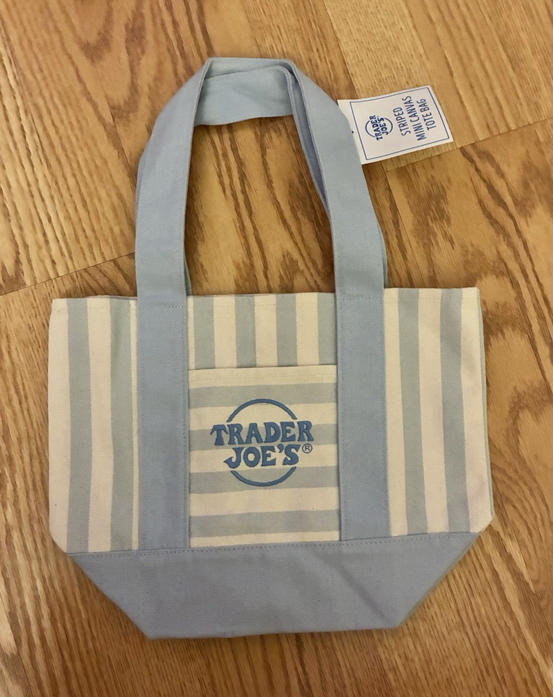 Trader Joe’s Mini Striped Canvas Tote Shopping Bag Blue & White Striped Pattern
