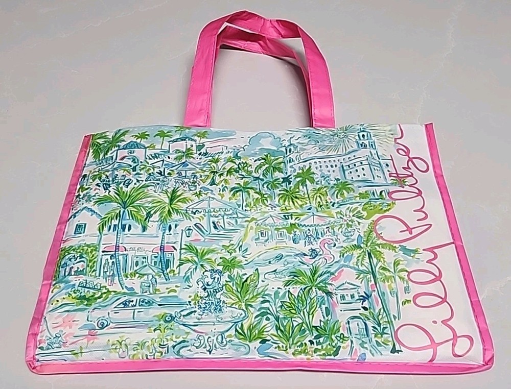 Lilly Pulitzer Reusable Tote Shopping Bag 15” X 11” X 7 Palm Beach Breakers Pink