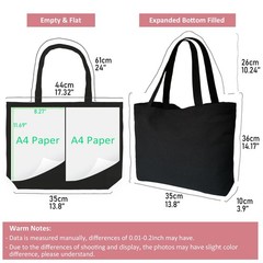 Black Canvas Tote Bag with Zipper, 6-Pack 17x14x3.9” 12Oz Thick Canvas Bag w…