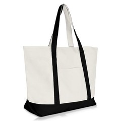 DALIX 22″ Large Cotton Canvas Zippered Shopping Tote Grocery Bag Large, Black