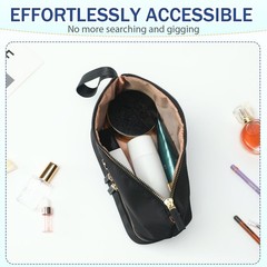 lllyan Travel Makeup Bag Double Layer Cosmetic Pouch with Brush Black