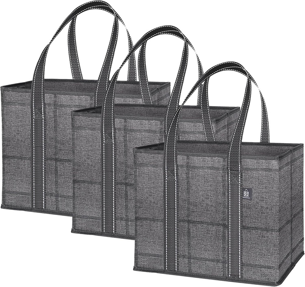 Reusable Grocery Bag with Hard Bottom – Heavy-Duty Foldable Storage Tote
