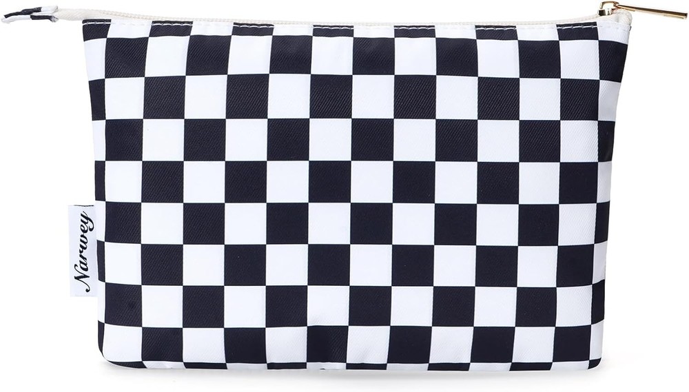 Narwey Small Checkered Makeup Bag for Purse AB-Black Checkerboard