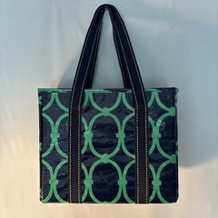 Mixed Bag Designs Small Mini Tote Market Grocery Shopping Bag Navy Green Geometr