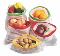 HIC Kitchen Reusable Mesh Produce Bags with Drawstring Closure, Set of 5 plus…