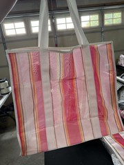 Shade & Shore Packable Large Reusable Stripe Tote Pink/White/Orange 20×15