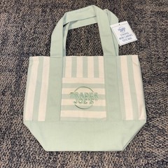 NWT Trader Joe’s Small Striped Tote Bag Green/White 12x6x10 Polyester/Cotton
