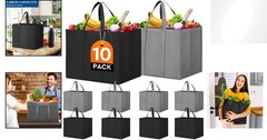 Large Foldable Tote Bags, 10-Pack – Stylish Grey & Black Reusable Grocery Bags