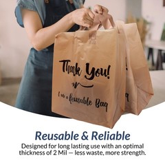 250 Pack Reusable Thank You Bags | 2 Mil Brown Kraft Shopping Bags | 12″x6.75″x1