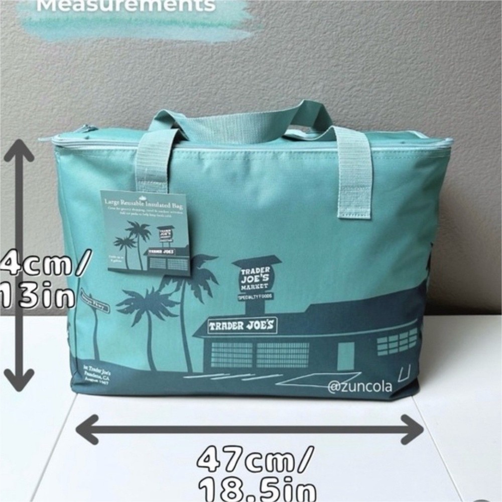 Trader Joe’s Large Reusable Insulated Shopping Bag Teal Zipper Foldable