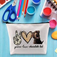 LEVLO Cosmetic Make Up Bag Zipper Pouch For Peace Chocolate Lab