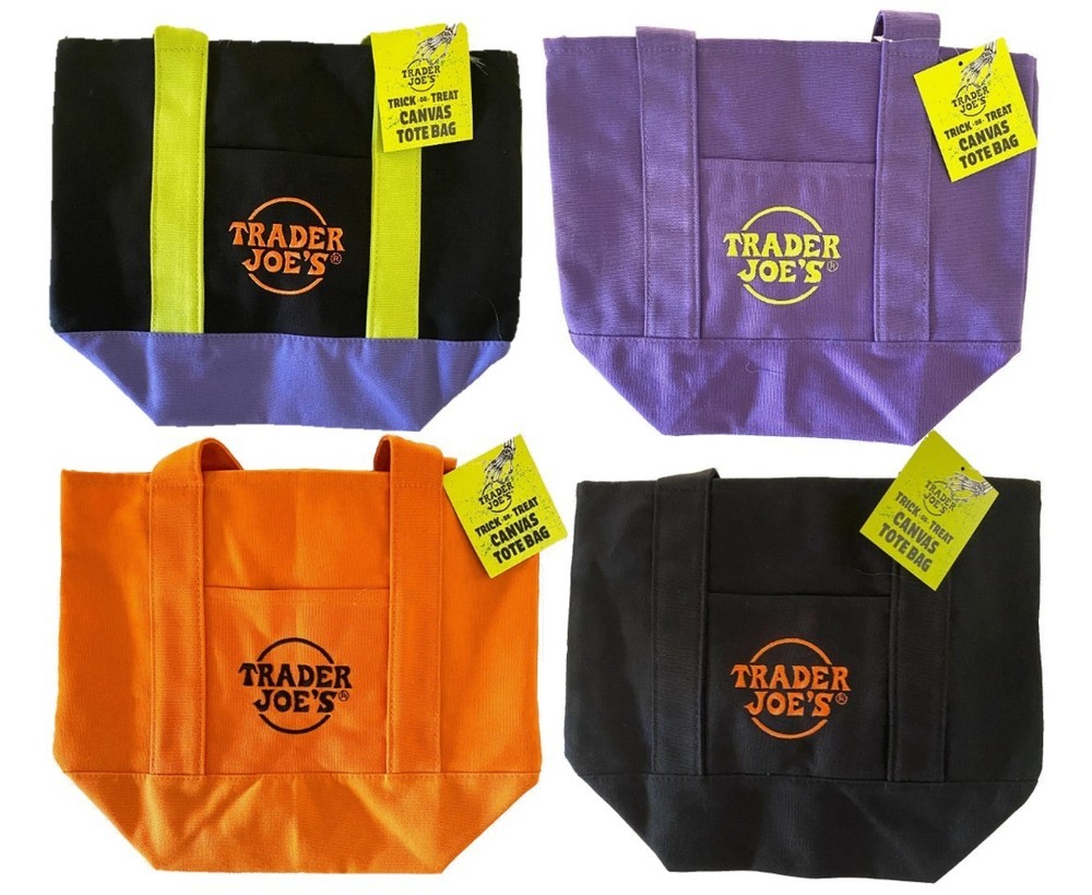 New Set of 4 Trader Joes Halloween Reuasable Halloween 13” x 11” x 6” Tote Ba