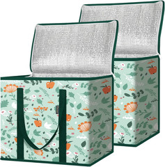 2Pk Insulated Reusable Grocery Bags, Collapsible Cooler Bag for Groceries, Heavy