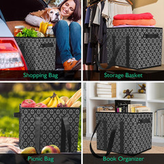 Reusable Grocery Bags 3 Pack Collapsible Totes Storage Box Water Resistant Black
