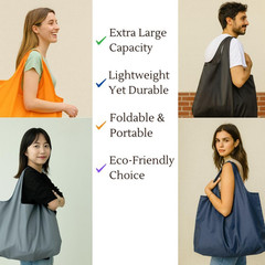 Foldable Reusable Grocery Bags – Heavy Duty 6 Pack with Handles | XL Tote for Wo