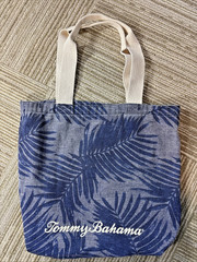 Tommy Bahama Canvas Tote Bag Tropical Beach Palm Leaves Blue